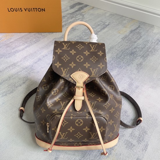 P410 EXCLUSIVE CUSTOMIZED ACTUAL TOP ORIGINAL REINFORCED M11198 OLD FLOWER This Montsouris PM backpack is made of Monogram canvas with leather trim Leather top handle and two adjustable straps Can be carried in many ways as a single piece Securely store b