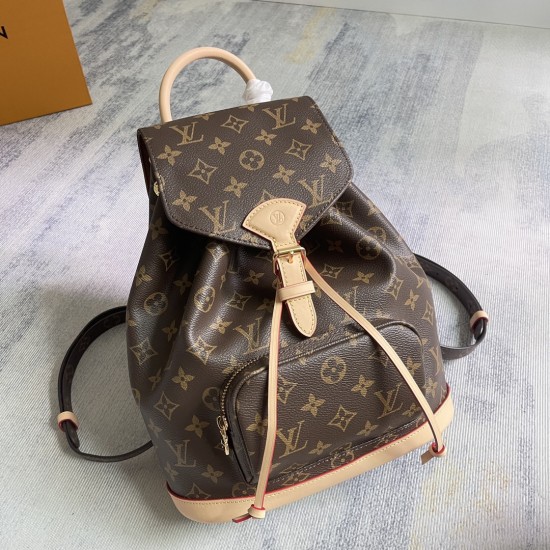 P410 EXCLUSIVE CUSTOMIZED ACTUAL TOP ORIGINAL REINFORCED M11198 OLD FLOWER This Montsouris PM backpack is made of Monogram canvas with leather trim Leather top handle and two adjustable straps Can be carried in many ways as a single piece Securely store b