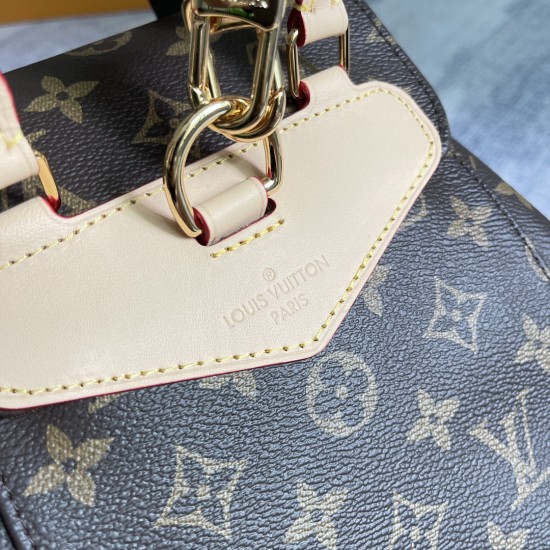 P410 EXCLUSIVE CUSTOMIZED ACTUAL TOP ORIGINAL REINFORCED M11198 OLD FLOWER This Montsouris PM backpack is made of Monogram canvas with leather trim Leather top handle and two adjustable straps Can be carried in many ways as a single piece Securely store b