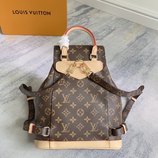 P410 EXCLUSIVE CUSTOMIZED ACTUAL TOP ORIGINAL REINFORCED M11198 OLD FLOWER This Montsouris PM backpack is made of Monogram canvas with leather trim Leather top handle and two adjustable straps Can be carried in many ways as a single piece Securely store b