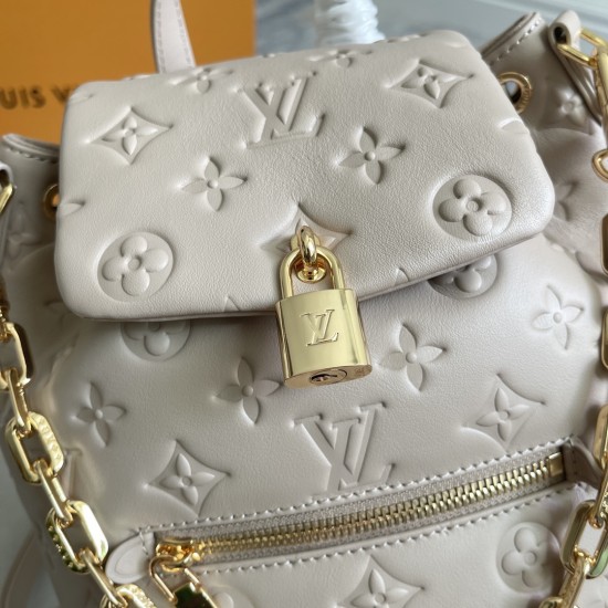 P540Exclusive customized real top-quality original variant chip M13357 black M13358 khaki Coussin Backpack small handbag in shoulder bag configuration noticeably joins the Coussin collection as soft Monogram-embossed leather incorporates the iconic LV pad