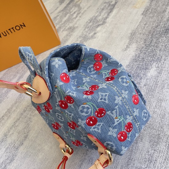 p520 EXCLUSIVE CUSTOMIZED ACTUAL M13679 TOP ORIGINAL ENHANCED DYNAMIC 163 This Venice shoulder bag from the Louis Vuitton x Takashi Murakami replica collection is made of Monogram denim with personalized cherry embroidery in a playful brushstroke of the J