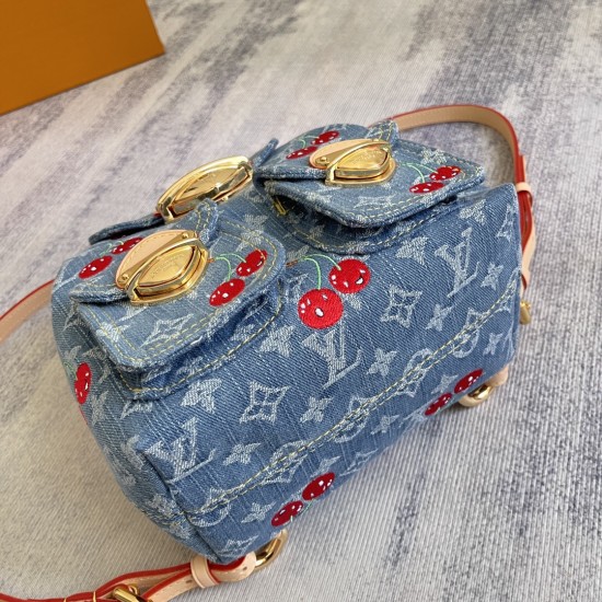 p520 EXCLUSIVE CUSTOMIZED ACTUAL M13679 TOP ORIGINAL ENHANCED DYNAMIC 163 This Venice shoulder bag from the Louis Vuitton x Takashi Murakami replica collection is made of Monogram denim with personalized cherry embroidery in a playful brushstroke of the J