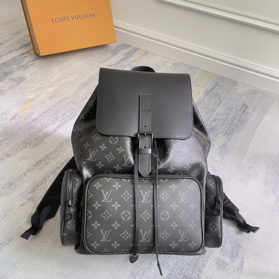 P500 exclusive customized real top original reinforced 163c01 top original black flower M45538TRIO shoulder bagTrio shoulder bag for Monogram canvas body with cowhide leather flap in the front pocket of the gold chain and other modern details in the embel