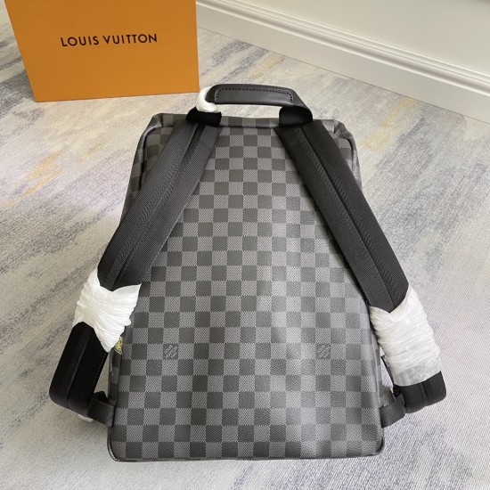 p420 Exclusive customized real top original reinforced M45275 black frame This Discovery shoulder bag is made of Damier Graphite canvas with passport stamp style depicting wildlife images to tell the story of the migration of giraffes, elephants, and tige