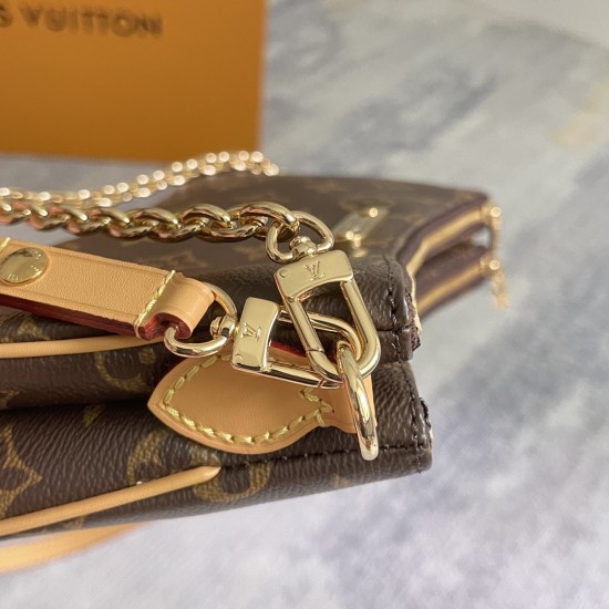 P270 Exclusive Customized Real Top Original Exclusive Real M83008 Old Flower Chain Bag Collection Liv pochette Handbag Monogram Canvas in Liv pochette double Designed to fit snugly under the arm it comes with a detachable gold chain and Louis Vuitton sign