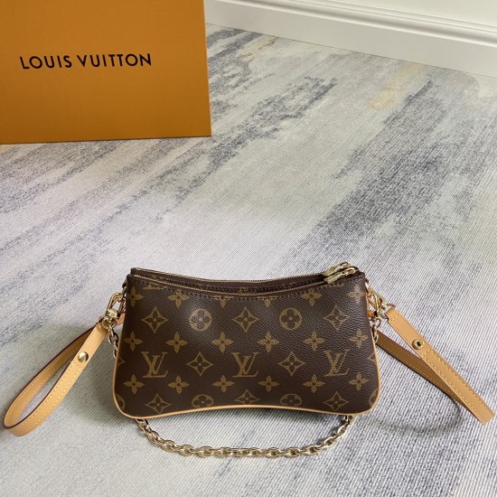 P270 Exclusive Customized Real Top Original Exclusive Real M83008 Old Flower Chain Bag Collection Liv pochette Handbag Monogram Canvas in Liv pochette double Designed to fit snugly under the arm it comes with a detachable gold chain and Louis Vuitton sign