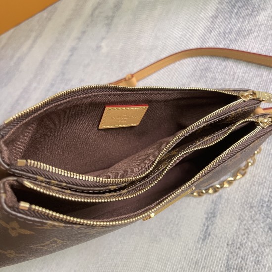 P270 Exclusive Customized Real Top Original Exclusive Real M83008 Old Flower Chain Bag Collection Liv pochette Handbag Monogram Canvas in Liv pochette double Designed to fit snugly under the arm it comes with a detachable gold chain and Louis Vuitton sign