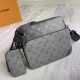 P310's exclusive customized and photographed top quality original reinforced M69443 Trio messenger bag made of Monogram Eclipse canvas and Monogram Eclipse Reverse canvas with a signature grey pattern in the same color palette accentuating the lines of th