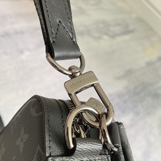 P310's exclusive customized and photographed top quality original reinforced M69443 Trio messenger bag made of Monogram Eclipse canvas and Monogram Eclipse Reverse canvas with a signature grey pattern in the same color palette accentuating the lines of th