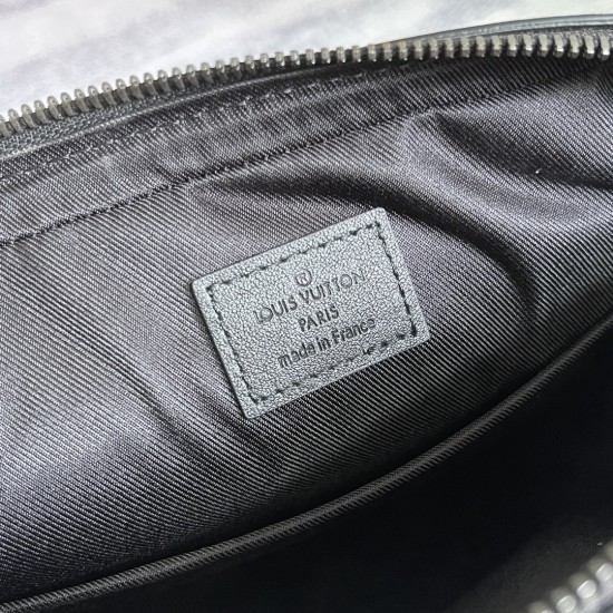 P310's exclusive customized and photographed top quality original reinforced M69443 Trio messenger bag made of Monogram Eclipse canvas and Monogram Eclipse Reverse canvas with a signature grey pattern in the same color palette accentuating the lines of th