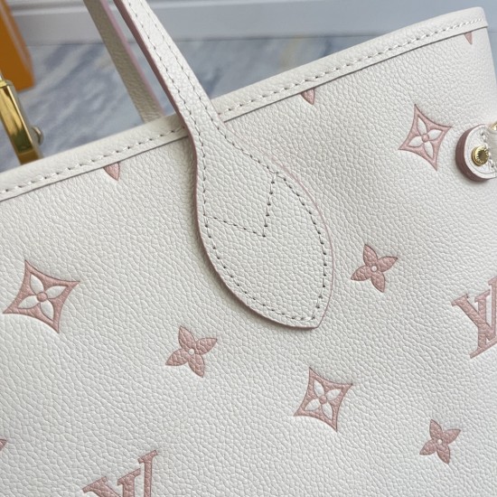 560 Exclusive Customized Realistic Dynamic 163c Chip Top Original Enhanced Neverfull MM Medium Handbag M14285 Cream Apricot Jacquard This Neverfull MM handbag retranslates the classic Monogram Empreinte Leather in the same color aesthetic Neverfull is a s