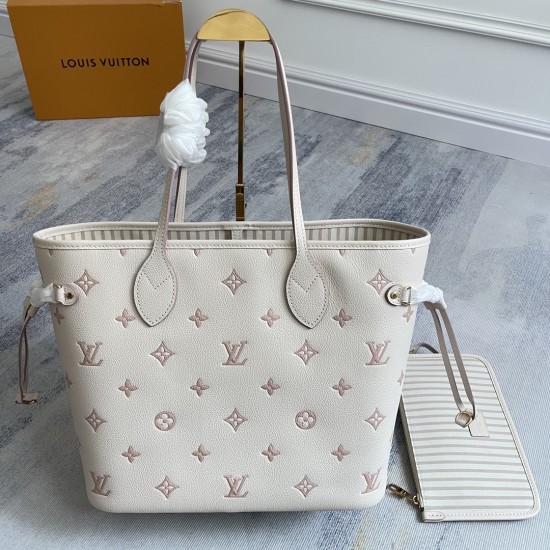 560 Exclusive Customized Realistic Dynamic 163c Chip Top Original Enhanced Neverfull MM Medium Handbag M14285 Cream Apricot Jacquard This Neverfull MM handbag retranslates the classic Monogram Empreinte Leather in the same color aesthetic Neverfull is a s