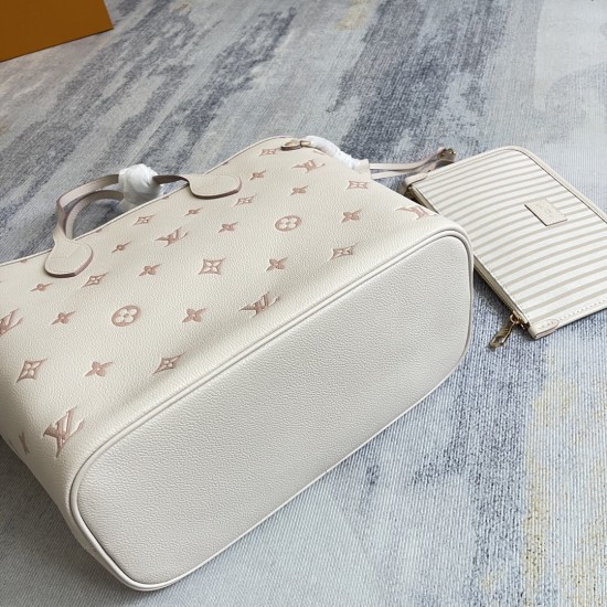 560 Exclusive Customized Realistic Dynamic 163c Chip Top Original Enhanced Neverfull MM Medium Handbag M14285 Cream Apricot Jacquard This Neverfull MM handbag retranslates the classic Monogram Empreinte Leather in the same color aesthetic Neverfull is a s