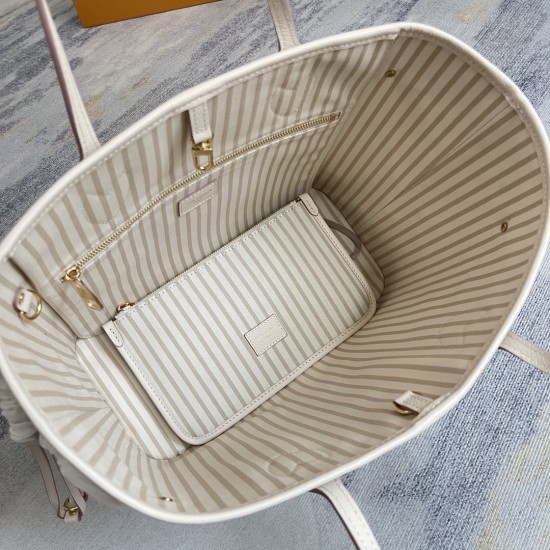 560 Exclusive Customized Realistic Dynamic 163c Chip Top Original Enhanced Neverfull MM Medium Handbag M14285 Cream Apricot Jacquard This Neverfull MM handbag retranslates the classic Monogram Empreinte Leather in the same color aesthetic Neverfull is a s