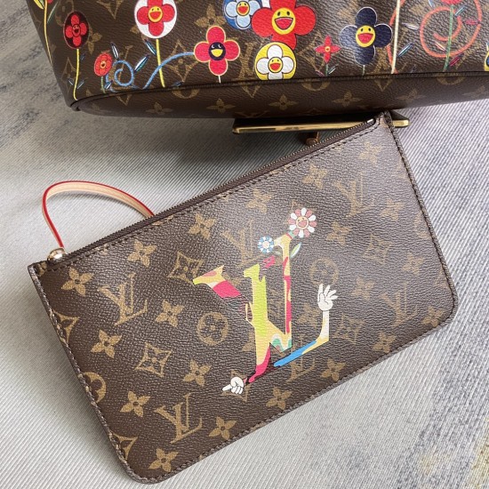 P430 Exclusive customized real photo Top quality original Dynamic 163c01 chip M13271 flower Top quality original real photo Top quality original home background This Neverfull medium bag from the Louis Vuitton x Takashi Murakami reissue collection is made