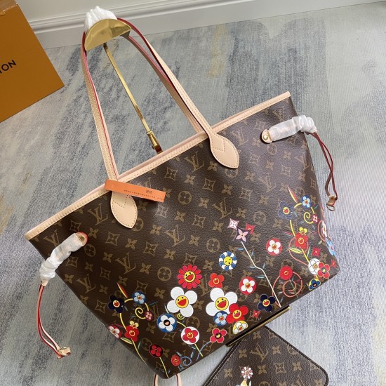 P430 Exclusive customized real photo Top quality original Dynamic 163c01 chip M13271 flower Top quality original real photo Top quality original home background This Neverfull medium bag from the Louis Vuitton x Takashi Murakami reissue collection is made