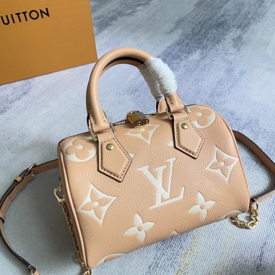 p480exclusive customized real photo top quality original reinforced variant chip M12713 earthy yellow silkphotographed in real life made of two-tone Monogram Empreinte leather adorned with the LV logo and Monogram floral motifsThe Speedy Bandoulire 20 han