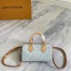 P310 Exclusive Customized Real Top Original 163CM11212 Light Blue Denim Denim Chip Version Pillow Bag Speedy Series NANO SPEEDY Gx Handbag This Nano Speedy handbag is made of cotton denim woven with a Monogram pattern that has been bleached and sandwashed