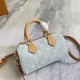 P310 Exclusive Customized Real Top Original 163CM11212 Light Blue Denim Denim Chip Version Pillow Bag Speedy Series NANO SPEEDY Gx Handbag This Nano Speedy handbag is made of cotton denim woven with a Monogram pattern that has been bleached and sandwashed