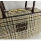p8005BB117 Plaid Brown MiuMiu new bird's-eye check briefcase is a complete fusion of fashion and classic Next big hit is it wool fabric with calfskin leather texture is soft and durable than the full leather model is lighter and more versatile in color Bo