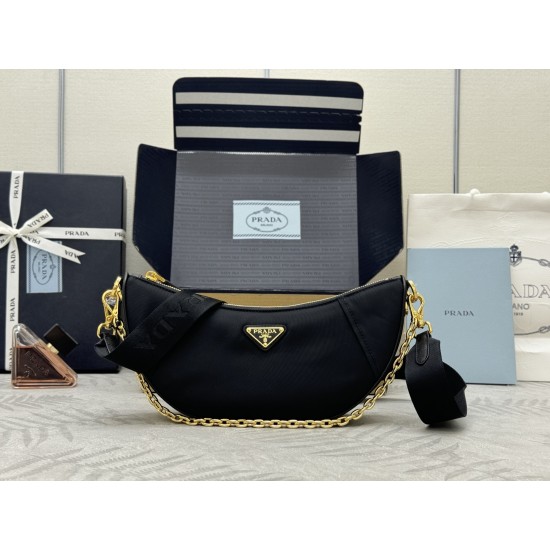 F490 with counter counterpart full set of packaging exclusive customized new crescent moon bag black 1BH222 multifunctional crossbody bag this ReNylon handbag is made of recycled nylon fabric exquisite and versatile fusion of archival library styling and 