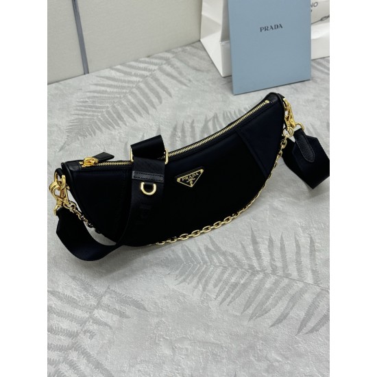 F490 with counter counterpart full set of packaging exclusive customized new crescent moon bag black 1BH222 multifunctional crossbody bag this ReNylon handbag is made of recycled nylon fabric exquisite and versatile fusion of archival library styling and 