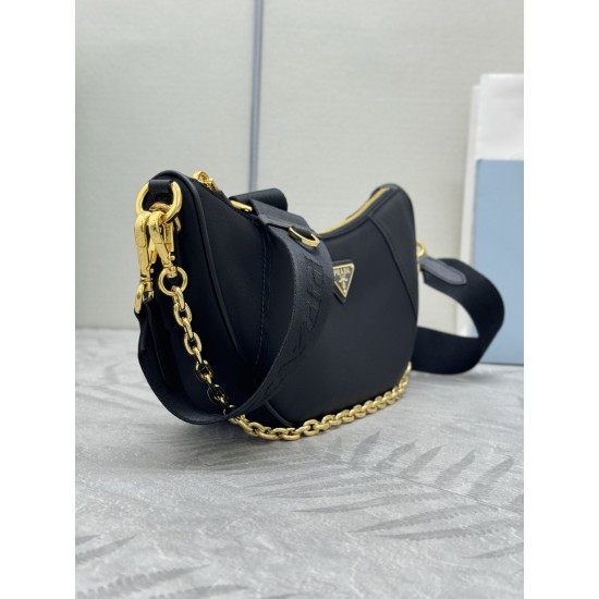 F490 with counter counterpart full set of packaging exclusive customized new crescent moon bag black 1BH222 multifunctional crossbody bag this ReNylon handbag is made of recycled nylon fabric exquisite and versatile fusion of archival library styling and 