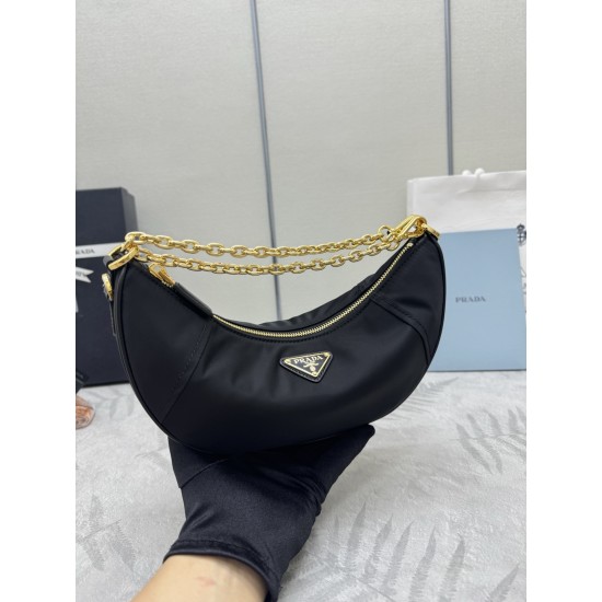 F490 with counter counterpart full set of packaging exclusive customized new crescent moon bag black 1BH222 multifunctional crossbody bag this ReNylon handbag is made of recycled nylon fabric exquisite and versatile fusion of archival library styling and 