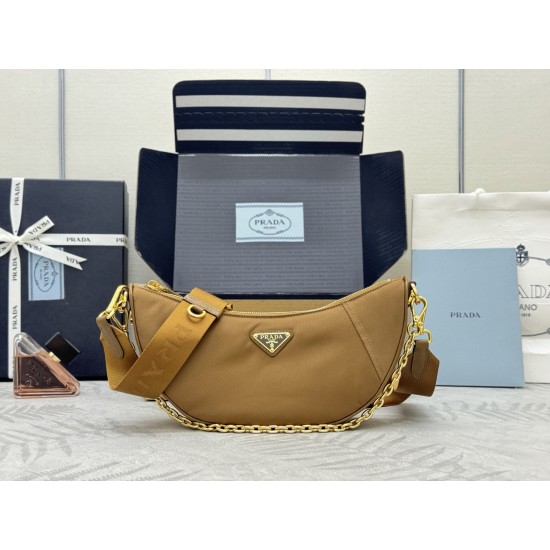 F490 with counter counterpart full set of packaging exclusive customized new crescent moon bag cork color 1BH222 multifunctional crossbody bag this ReNylon handbag is made of recycled nylon fabric exquisite and versatile fusion of archival library styling