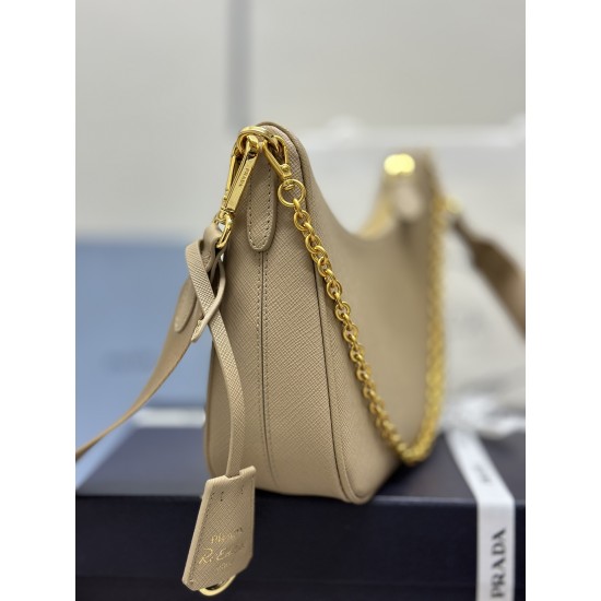 F580 with a full set of the right version of the counter packaging exclusive custom upgraded version of the three-in-one new 1BH204 cross grain nude apricot gold hardware nylon Hobo hand-carrying armpit bag Netroots Sisters crazy grass popular in the fash