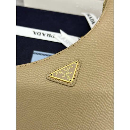 F580 with a full set of the right version of the counter packaging exclusive custom upgraded version of the three-in-one new 1BH204 cross grain nude apricot gold hardware nylon Hobo hand-carrying armpit bag Netroots Sisters crazy grass popular in the fash