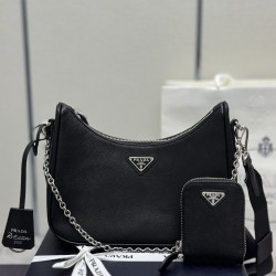 F560 with a full set of the right version of the counter package exclusive custom upgraded version of the three-in-one new 1BH204 cross grain leather silver hardware nylon Hobo hand-carrying armpit bag Netroots Sisters crazy grass popular in the fashion c