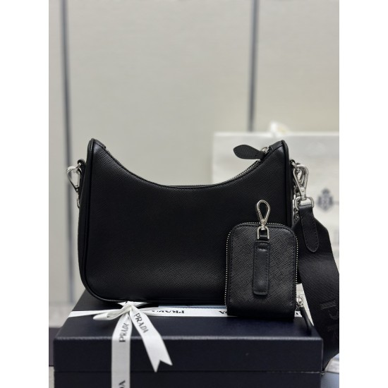 F560 with a full set of the right version of the counter package exclusive custom upgraded version of the three-in-one new 1BH204 cross grain leather silver hardware nylon Hobo hand-carrying armpit bag Netroots Sisters crazy grass popular in the fashion c