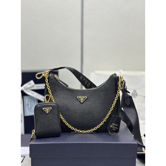 F580 with a full set of the right version of the counter package exclusive custom upgraded version of the three-in-one new 1BH204 cross grain leather gold hardware nylon Hobo hand-carrying underarm bag Netroots Sisters crazy grass popular in the fashion c