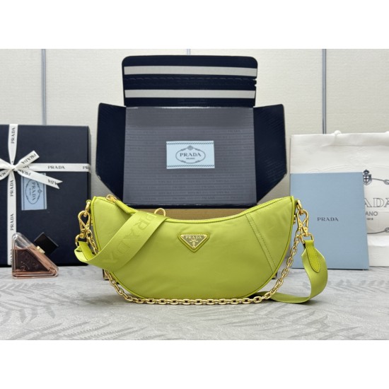 F490 with counter counterpart full set of packaging exclusive customized new crescent moon bag green 1BH222 multifunctional crossbody bag this ReNylon handbag is made of recycled nylon fabric exquisite and versatile fusion of archival library styling and 
