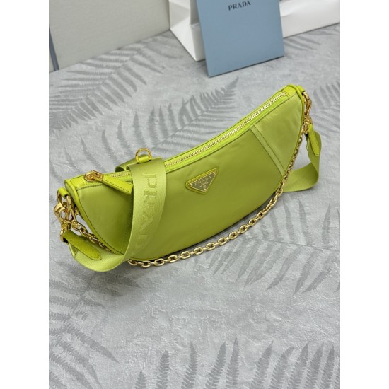 F490 with counter counterpart full set of packaging exclusive customized new crescent moon bag green 1BH222 multifunctional crossbody bag this ReNylon handbag is made of recycled nylon fabric exquisite and versatile fusion of archival library styling and 