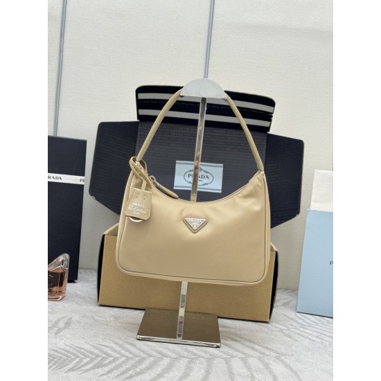 F240 with a full set of the right version of the counter packaging exclusive custom pop-up cloth shoulder armpit bag silver hardware 1NE515HOBO2000 Kendall with the same models of women's nylon shoulder bag using imported original parachute fabric lightwe