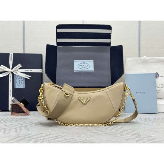 F490 with counter counterpart full set of packaging exclusive customized new crescent moon bag camel brown 1BH222 multifunctional crossbody bag this ReNylon handbag is made of recycled nylon fabric exquisite and versatile fusion of archival library stylin