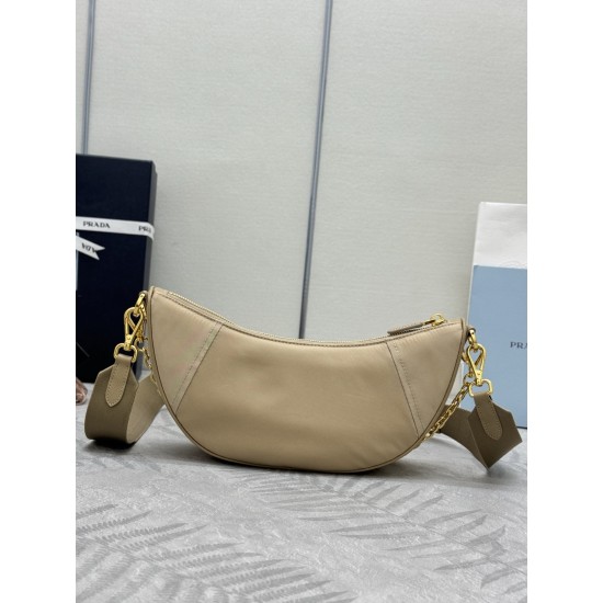 F490 with counter counterpart full set of packaging exclusive customized new crescent moon bag camel brown 1BH222 multifunctional crossbody bag this ReNylon handbag is made of recycled nylon fabric exquisite and versatile fusion of archival library stylin