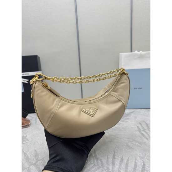 F490 with counter counterpart full set of packaging exclusive customized new crescent moon bag camel brown 1BH222 multifunctional crossbody bag this ReNylon handbag is made of recycled nylon fabric exquisite and versatile fusion of archival library stylin