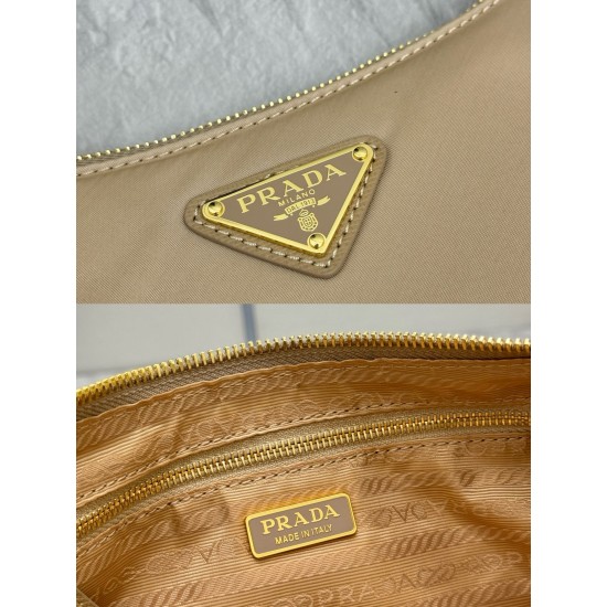 F490 with counter counterpart full set of packaging exclusive customized new crescent moon bag camel brown 1BH222 multifunctional crossbody bag this ReNylon handbag is made of recycled nylon fabric exquisite and versatile fusion of archival library stylin