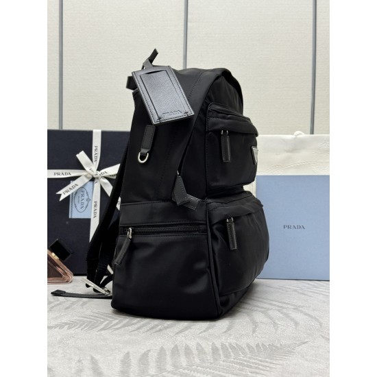 F500P home out of the new duffel bag 2VZ025 triangle label top original goods Taiwan nylon material adjustable straps back fabric Saffiano leather handles two-way zipper closure two zippered outside pockets nylon lining one zippered inside pocket and a po