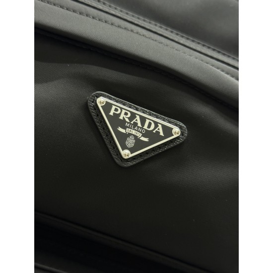 F500P home out of the new duffel bag 2VZ025 triangle label top original goods Taiwan nylon material adjustable straps back fabric Saffiano leather handles two-way zipper closure two zippered outside pockets nylon lining one zippered inside pocket and a po