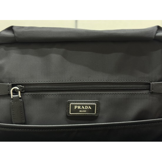 F500P home out of the new duffel bag 2VZ025 triangle label top original goods Taiwan nylon material adjustable straps back fabric Saffiano leather handles two-way zipper closure two zippered outside pockets nylon lining one zippered inside pocket and a po