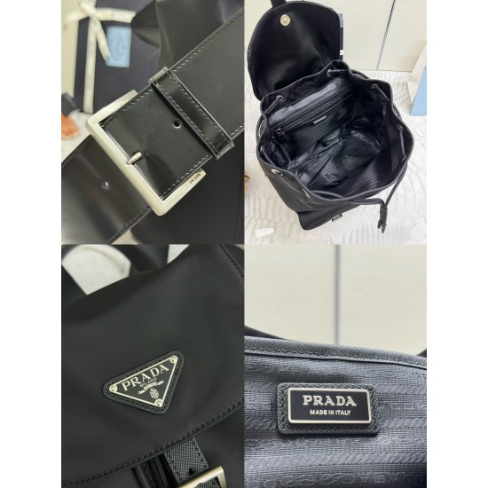 F600 new backpack 2VZ110 glossy leather shoulder straps retro hardware this ReNylon backpack using classic nylon fabric design retro nostalgic hardware fusion of innovative and practical elements to present a refined and timeless style with a removable gl