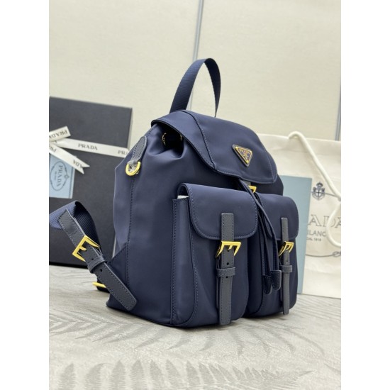 F470 with a full set of the right version of the counter packaging exclusive custom new small backpack 1BZ677 blue gold buckle This nylon backpack is part of Prad's traditional design highlighting the brand's important qualities innovative materials luxur