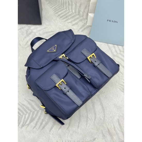 F470 with a full set of the right version of the counter packaging exclusive custom new small backpack 1BZ677 blue gold buckle This nylon backpack is part of Prad's traditional design highlighting the brand's important qualities innovative materials luxur
