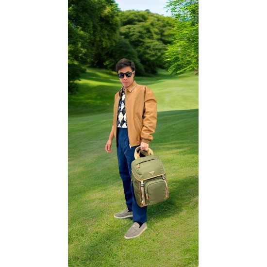 Green backpack model picture