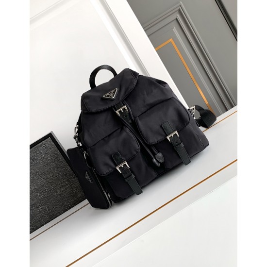 p380 new backpack 1BZ811 this nylon shoulder bag is made of exquisite Saffiano leather trimmed with a blend of materials and adorned with a triangular logo highlights the charm of fashion and elegance also comes with a detachable small handbag lightweight